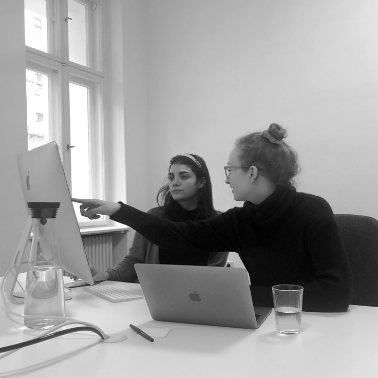 studio nunc backstage picture monica and madleen discussing design