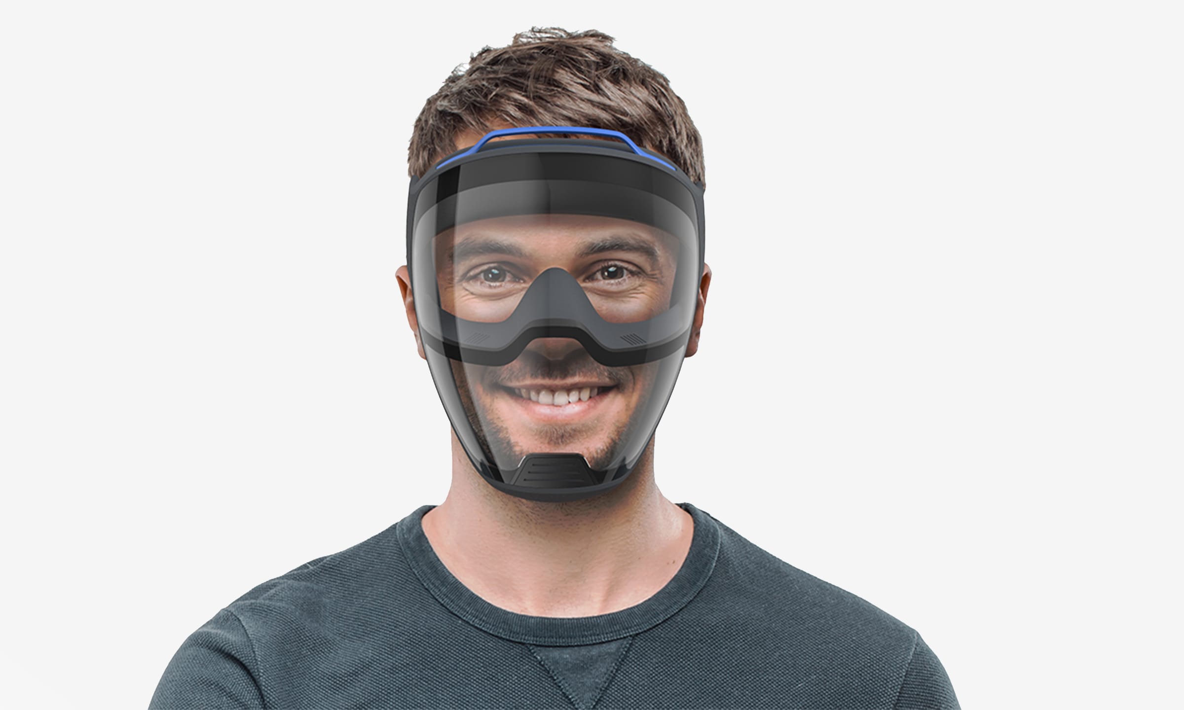 studio nunc embrace case mockup of man with mask